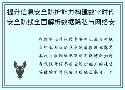 提升信息安全防护能力构建数字时代安全防线全面解析数据隐私与网络安全防护技术